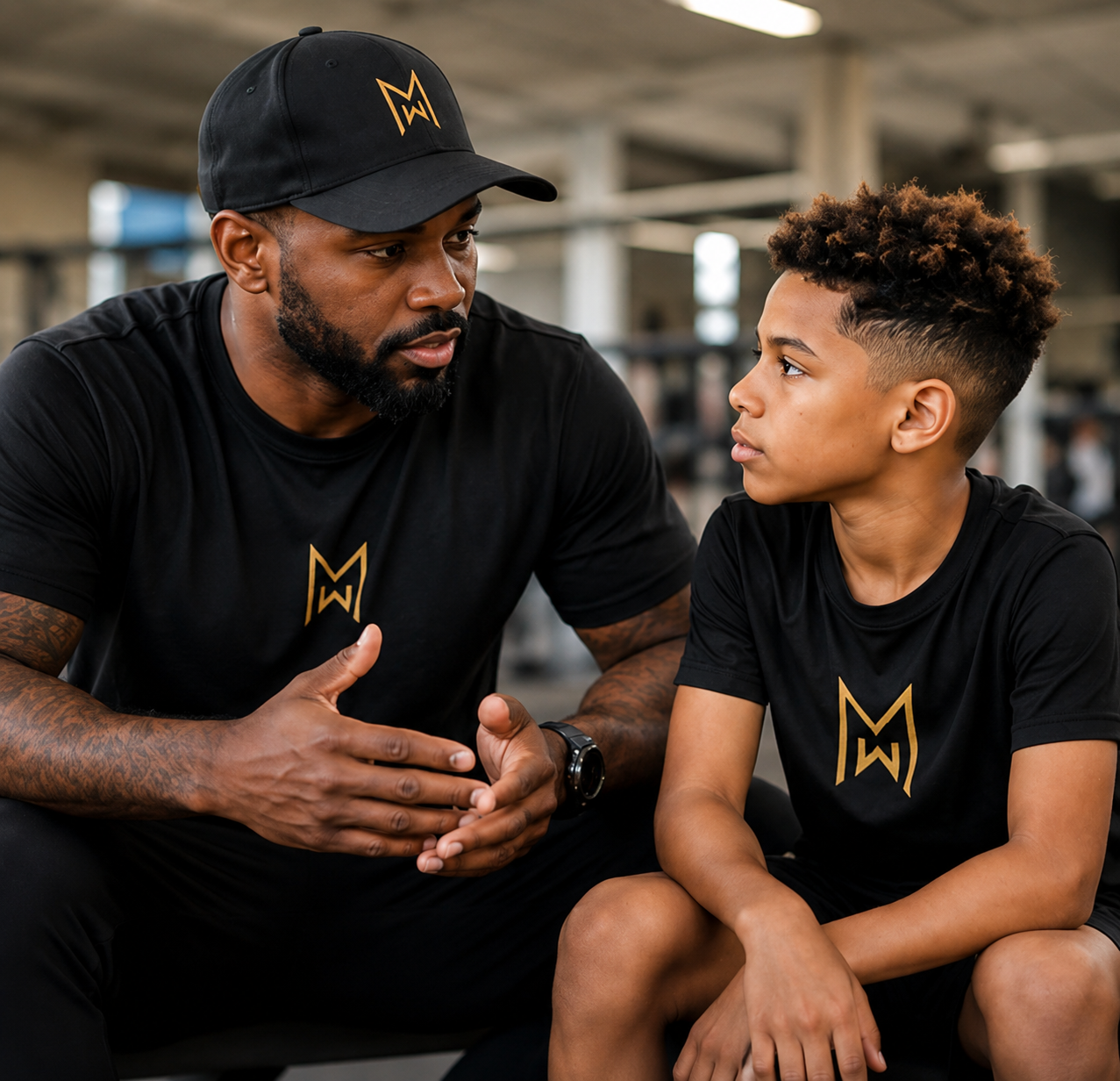 Mentor speaking with a young athlete
